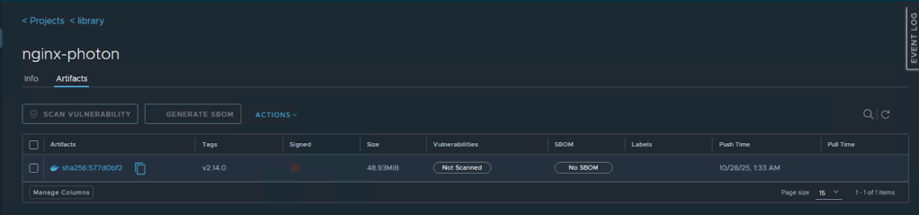 Harbor UI with nginx image