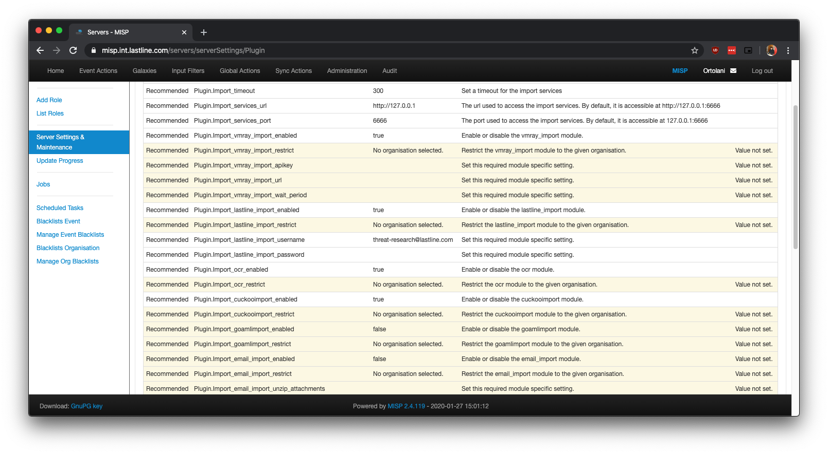 Configuration of Lastline Import Module