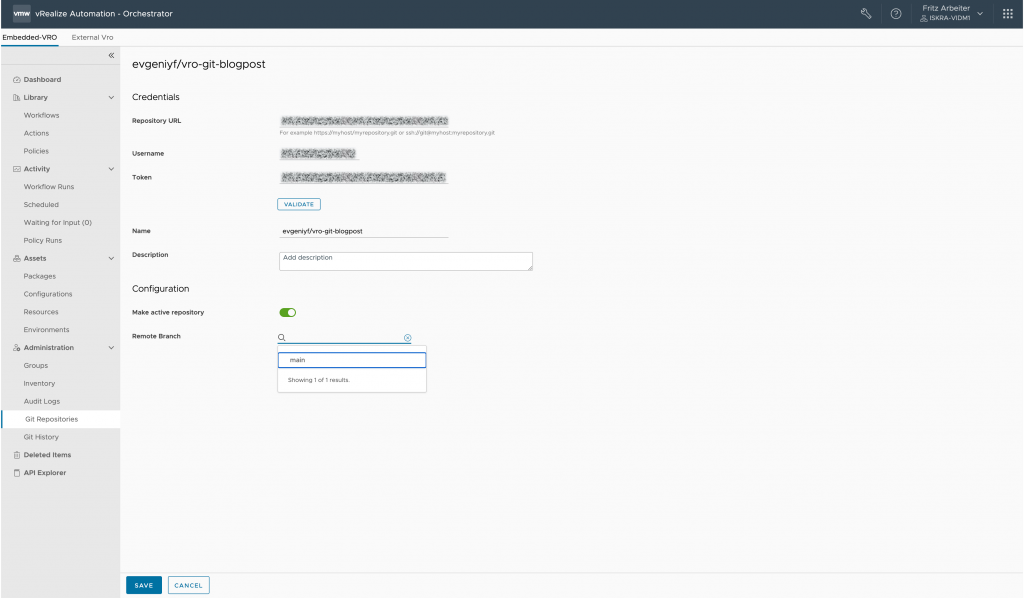 vRealize Orchestrator - Repository Branch Configuration