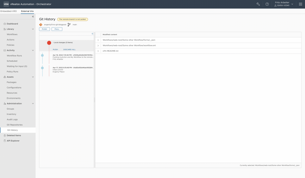 vRealize Orchestrator - External Instance Git History