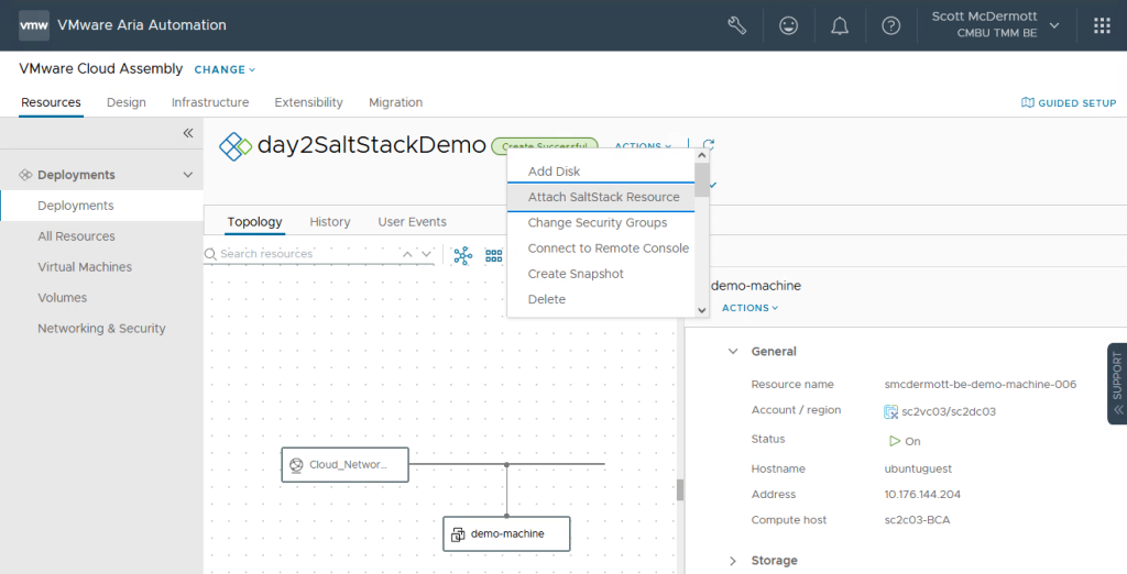 Attach a SaltStack Resource to a deployed compute resource, from the day 2 action menu.