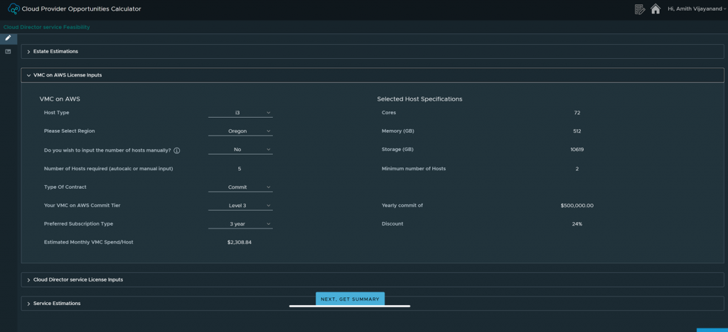 Input page highlighting licensing and service inputs