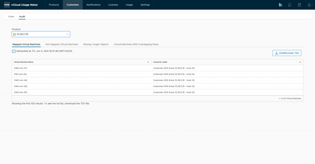 vCloud Usage Meter 4.4: Customer Monthly Usage Reports - Mapped Virtual Machines