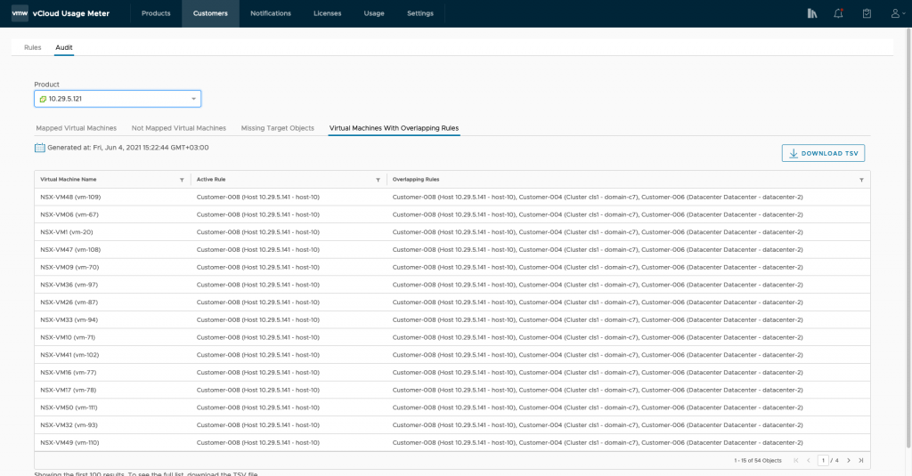 vCloud Usage Meter 4.4: Customer Monthly Usage Reports - Virtual Machines with Overlapping Rules 