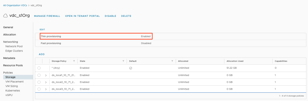 VCD OrgVDC settings