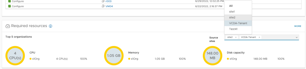 VCDA Endpoint resource capacity filter