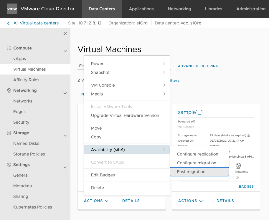 VCDA One-click migration VCD UI