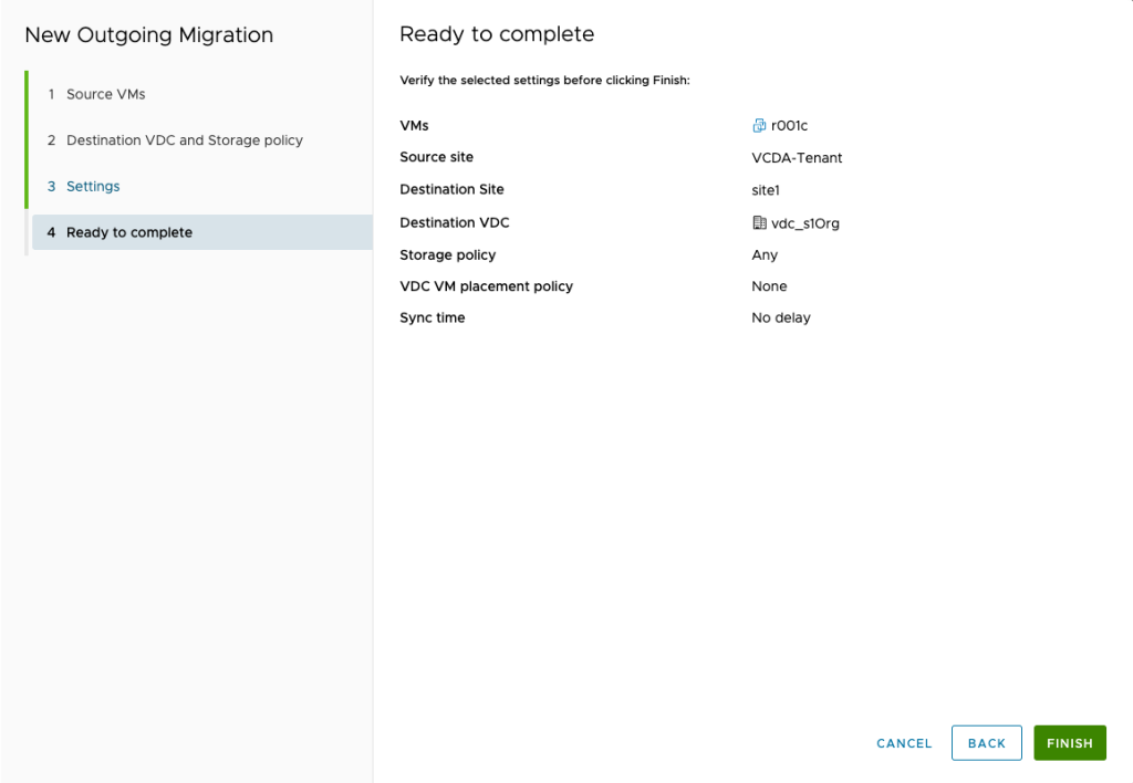 VCDA One-Click Migration New Migration