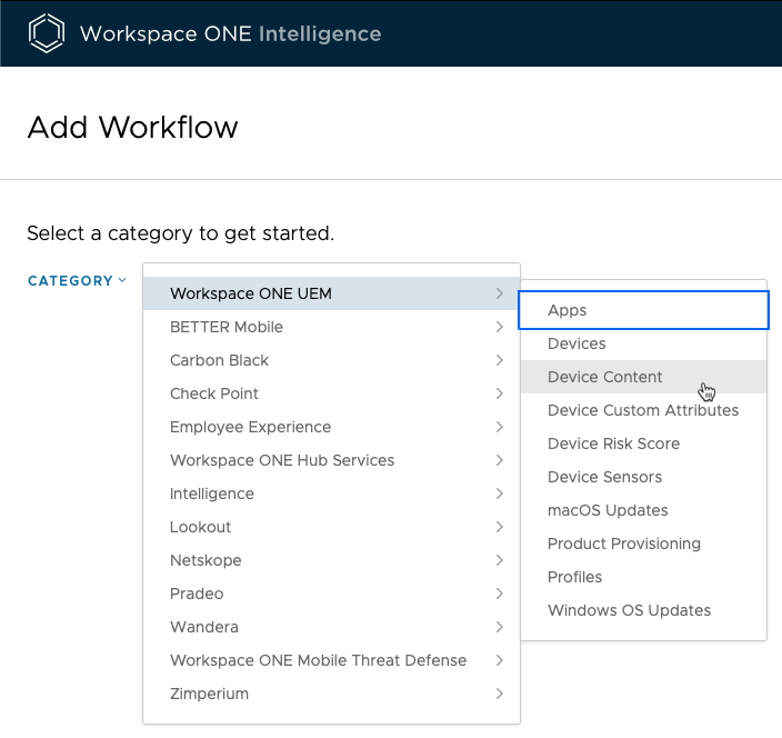 Add workflow in Workspace ONE UEM