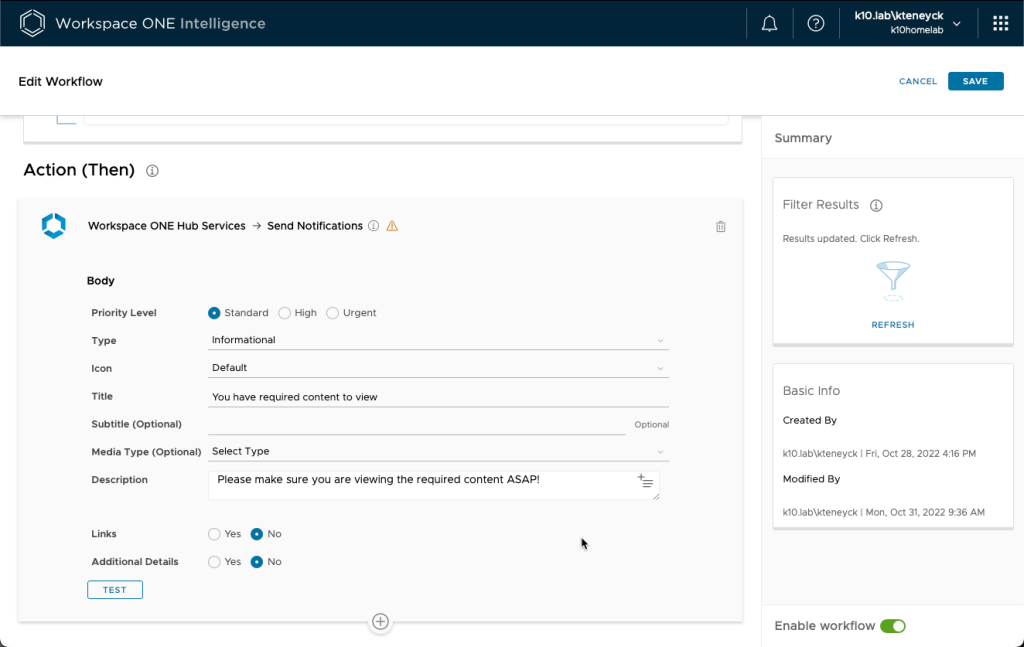 Enable workflow in Workspace ONE UEM